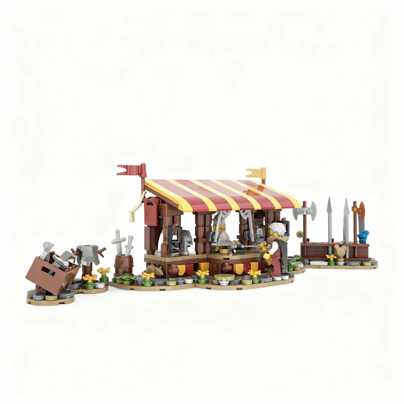 Set di Costruzioni MOC Castello del Mercato dell'Armatura, 367 Pezzi, Gioco Creativo Educativo, Idea Regalo Natalizio Fai-da-Te