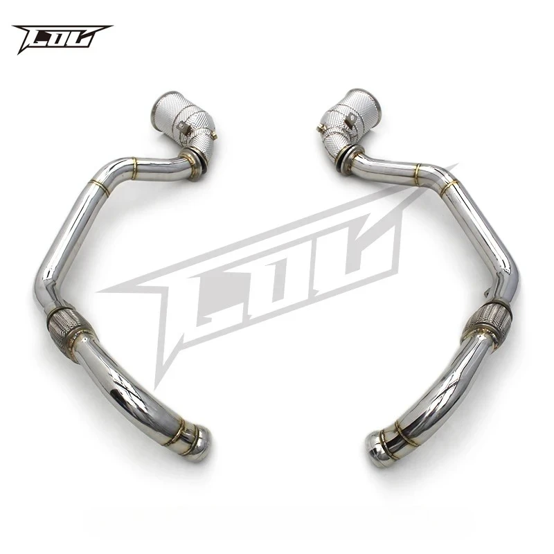 Custom Sport Catalytic Converters Downpipe For Porsche Panamera Turbo S E-Hybrid 4.0TT 2018-Heat Shield Polished Stainless Steel