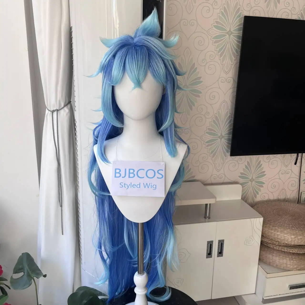 

[Styled Wig]Anime Game Twisted Wonderland Idia shroud Cosplay Wig 110cm Long Gradient Blue Hair Men Women Halloween Party Rolepl
