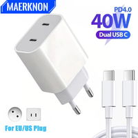 2 Ports 40W PD USB C Fast Charger Type C Cable Mobile Phone Charger Wall Adapter For iPhone 15 16 Pro Max Xiaomi Samsung Huawei