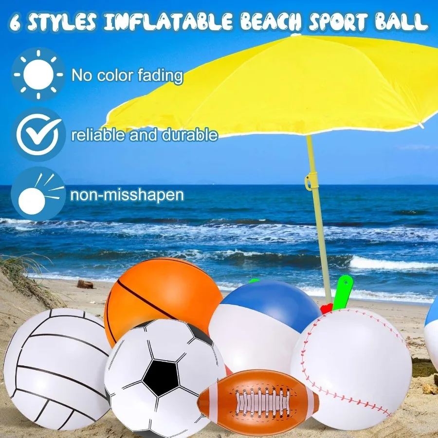 24 peças 16 Polegada mix esportes bolas de praia infláveis bolas de praia em massa esportes temáticos festa favores piscina float brinquedo para aniversário par