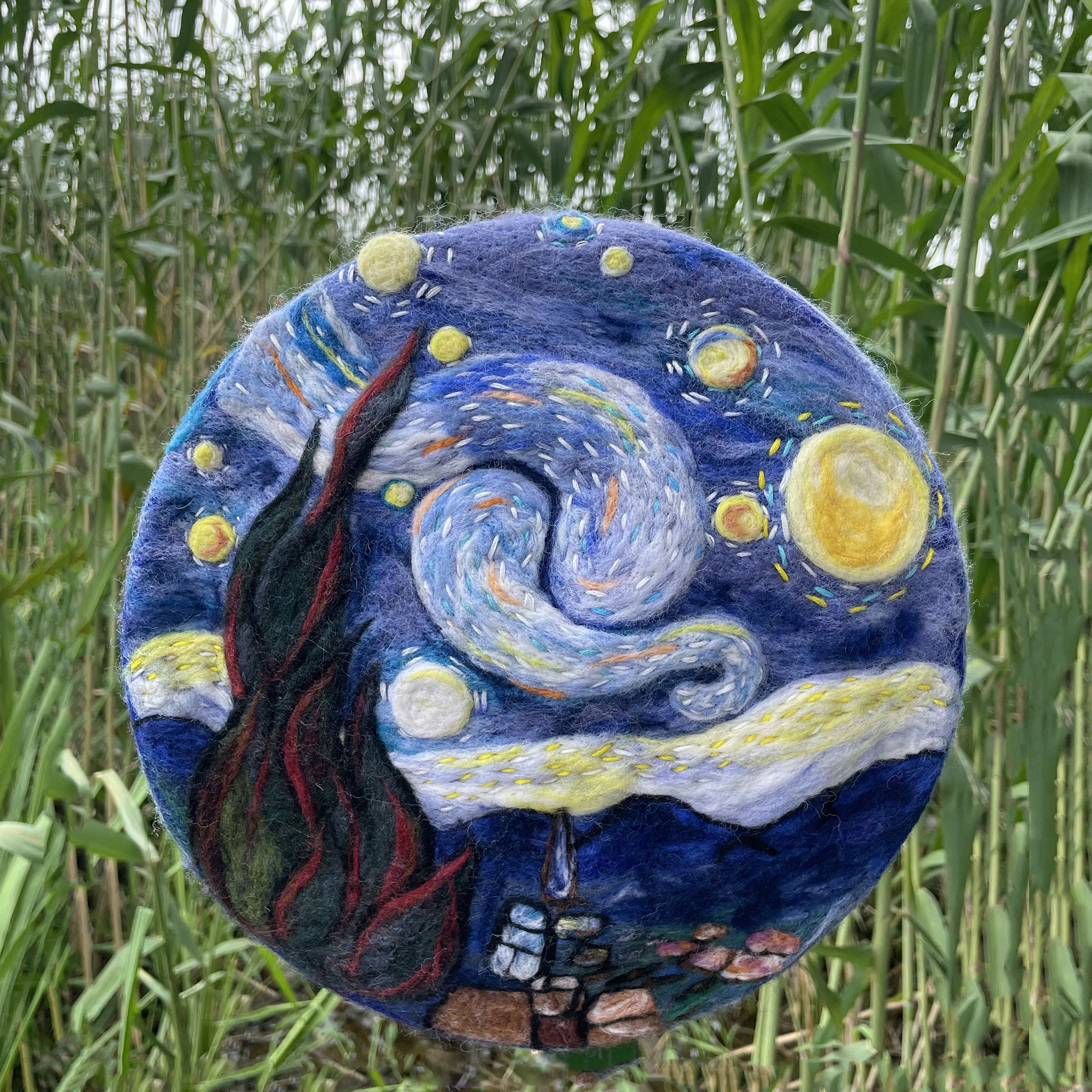 Faramita Holiday Van Gogh Style Blue Dream Night Hand Made Women Wool Beret Famous Painting Manual Girls Hat Cap Ladies Painter