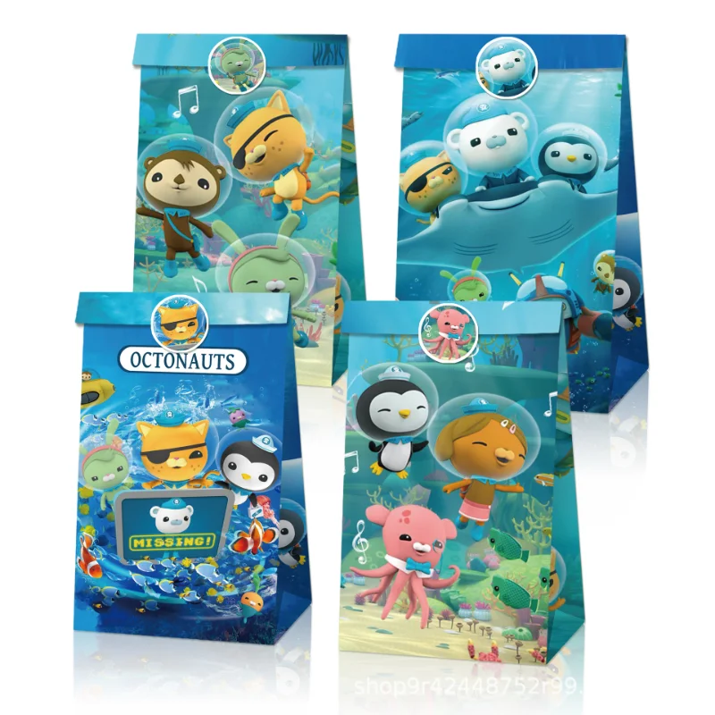 

12 шт., подарочные пакеты с октонавтами, аниме, мультфильм, детский день рождения, вечеринка, сумка для конфет, упаковочные коробки из крафт-бумаги, сумка для лакомств, подарок