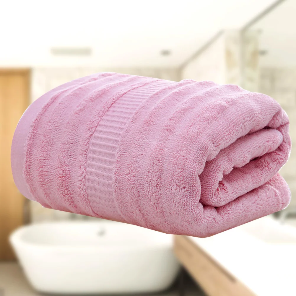 

Eco Friendly Bamboo Cotton Bath Towel Large Solid Color High Absorption Fast Dry for Bath Swimming Camping Spa Use Pink