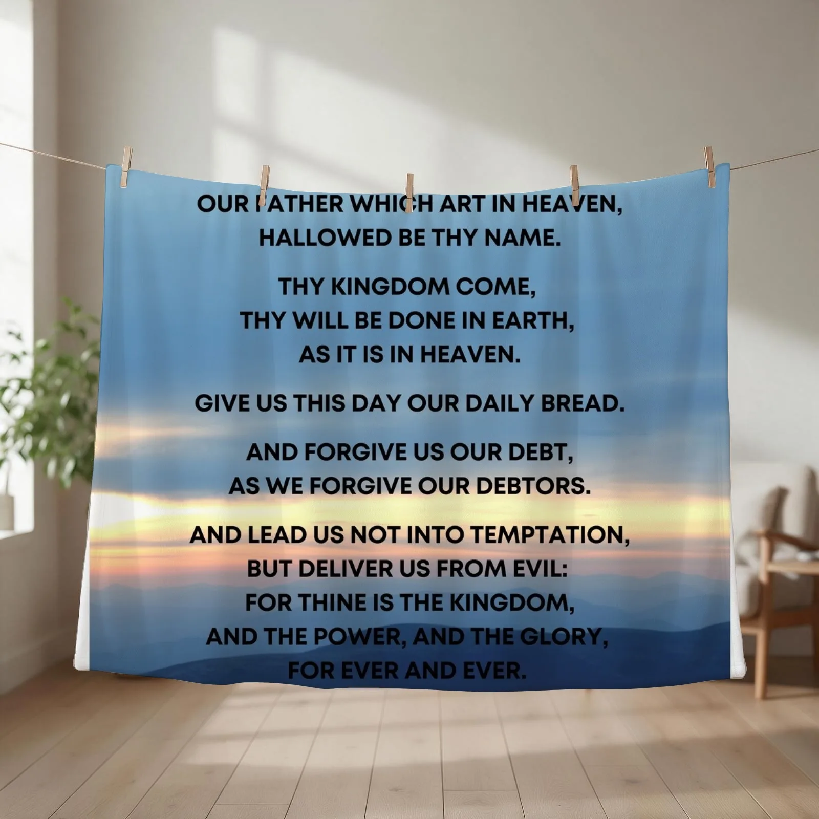 The Lords Prayer KJV - Cloudy Sunset Background Throw Blanket Hair blankets ands Personalized Gift valentine gift ideas Blankets