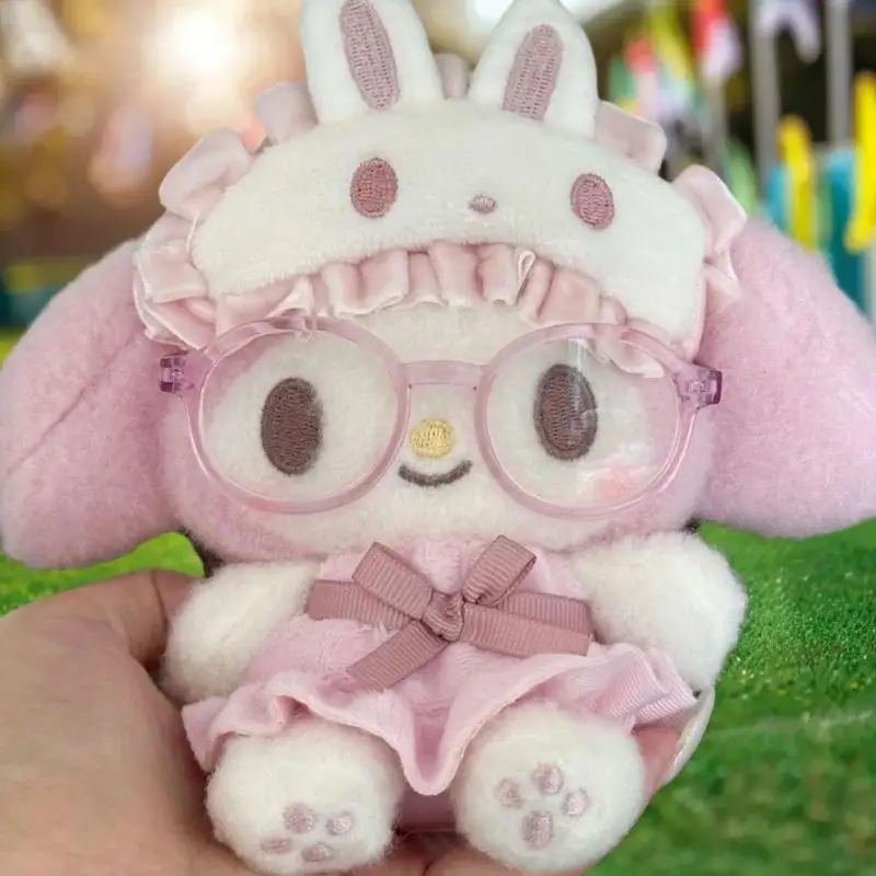 Cartoon Anime My Melody Wearing Glasses Plush Doll Keychain Kawaii Couple Backpack Pendant Gift