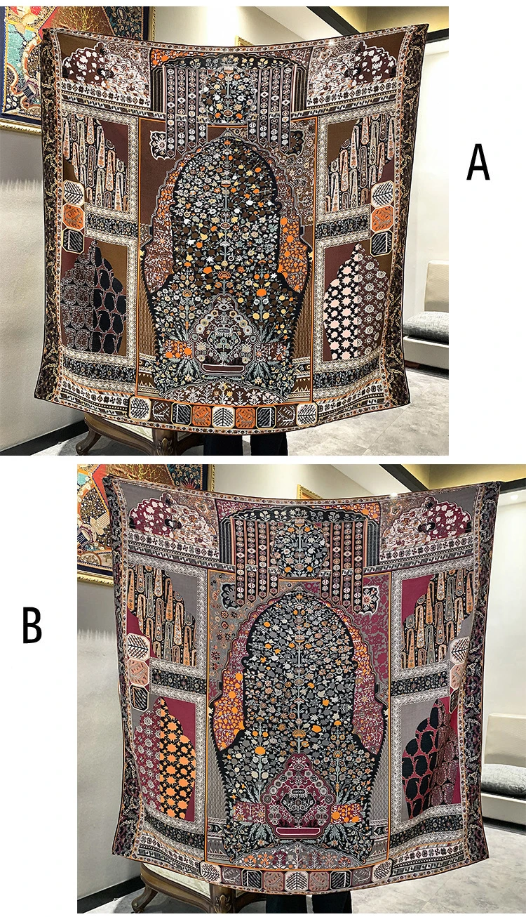 2 Faced Print Silk Wool Scarf  - đánh giá và giá Shawl Wrap Winter