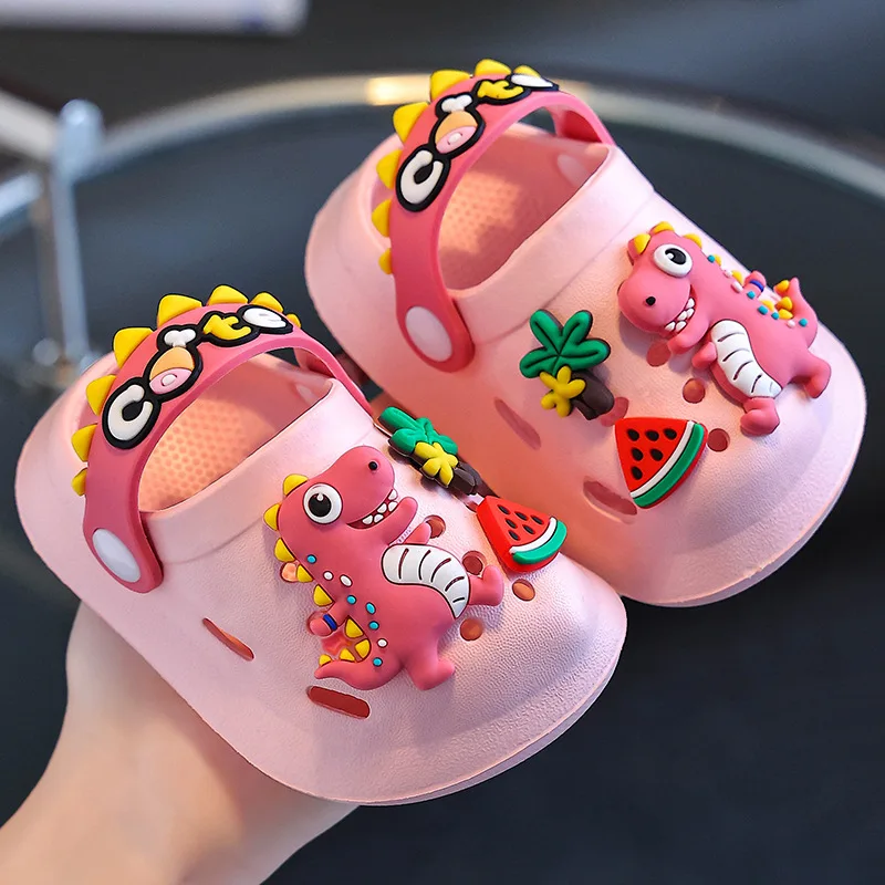 Children's Slippers Girls Baby Cartoon Cute Dinosaur Home Soft Sole Flat Sandals Slippers Kids Outdoor Beach Shoes Boy's Sandals