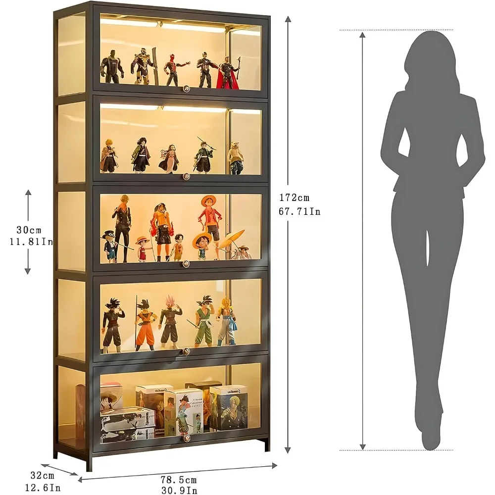 Curiosa Vitrinekast, 5-laags Opbergplanken Met Acrylglazen Deur, Speelgoedorganisatoren Voor Verzamelobjecten En Displayplank