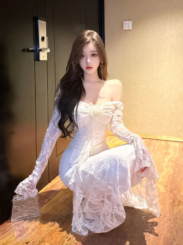 

Сексуальное платье-бюстье с кружевной отделкой Pure Desire, весенний дизайн, чувственное платье с одним открытым плечом и облегающей юбкой для модных молодых женщин.