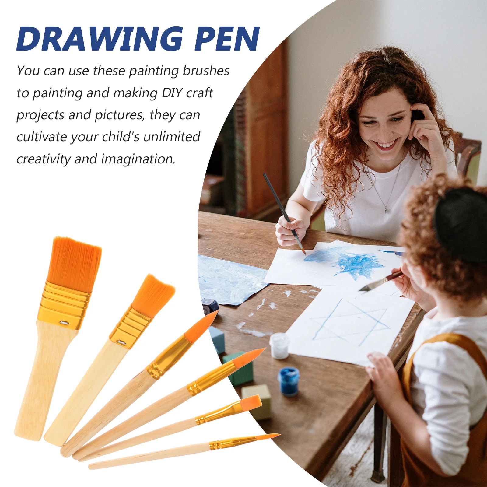 

6 Pcs Watercolor Pen Oil Brush Set Child Paint Brushes Drawing Wooden Painting Kit