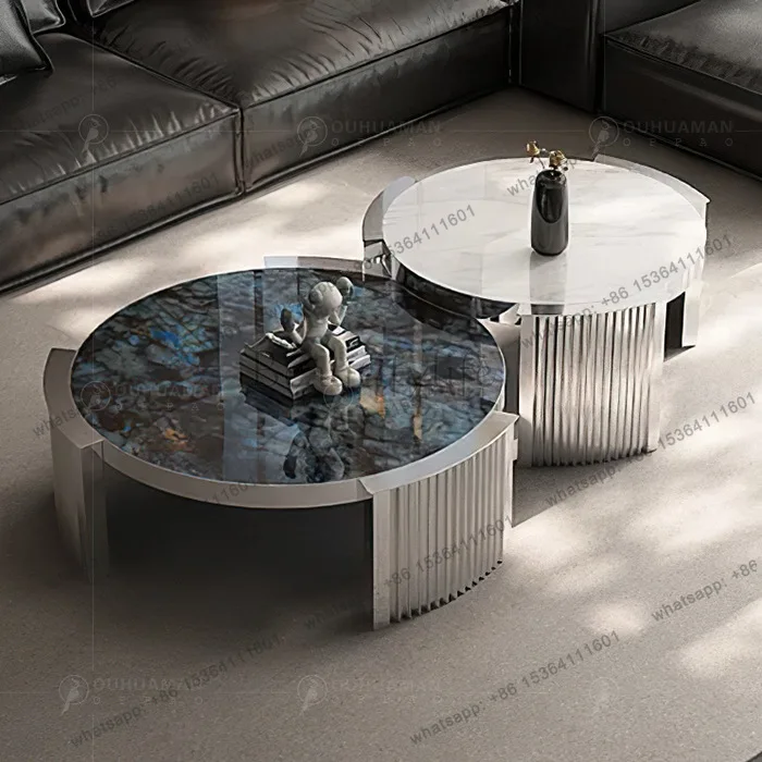 

Marble coffee table light luxury high sense round combination tea table stainless steel