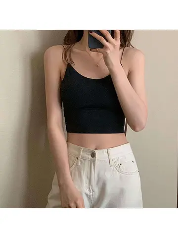 1pc Women Sexy Solid Color Camisole Ice Silk Tube Seamless Sports Tank Top Wireless Underwear Padded Bra Bralette Vest