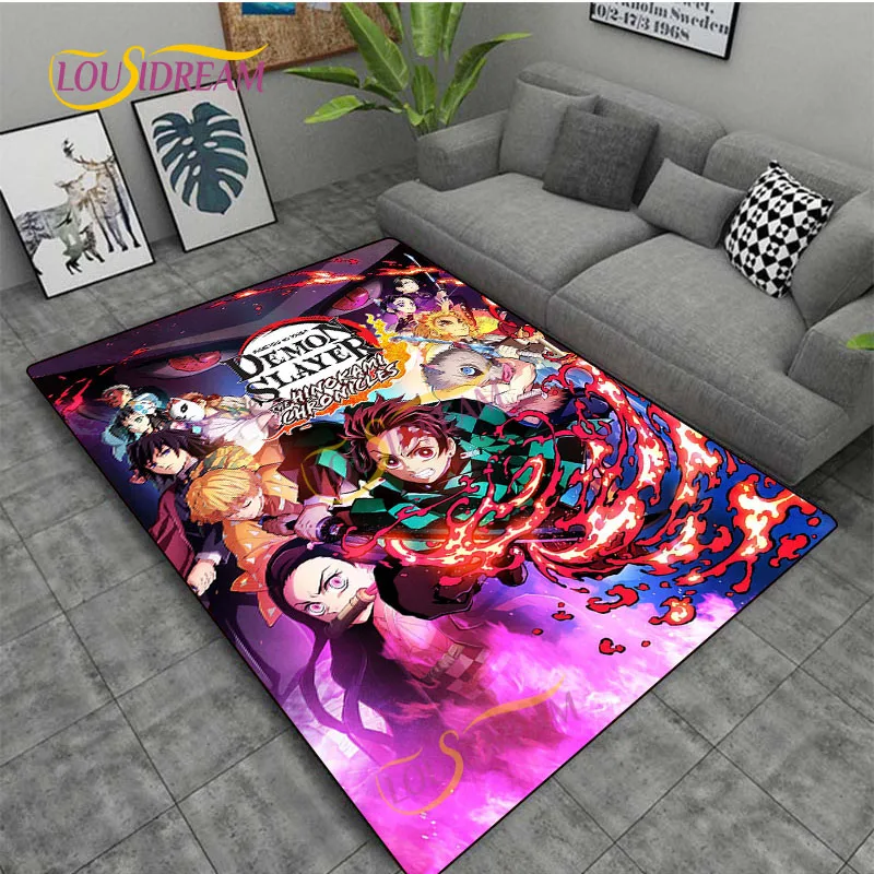 Japanese Cartoon Elements Playroom Carpet, Demon Slayer, Soft, Non-Slip, Living Room, Flannel Washable Mat, High Quality