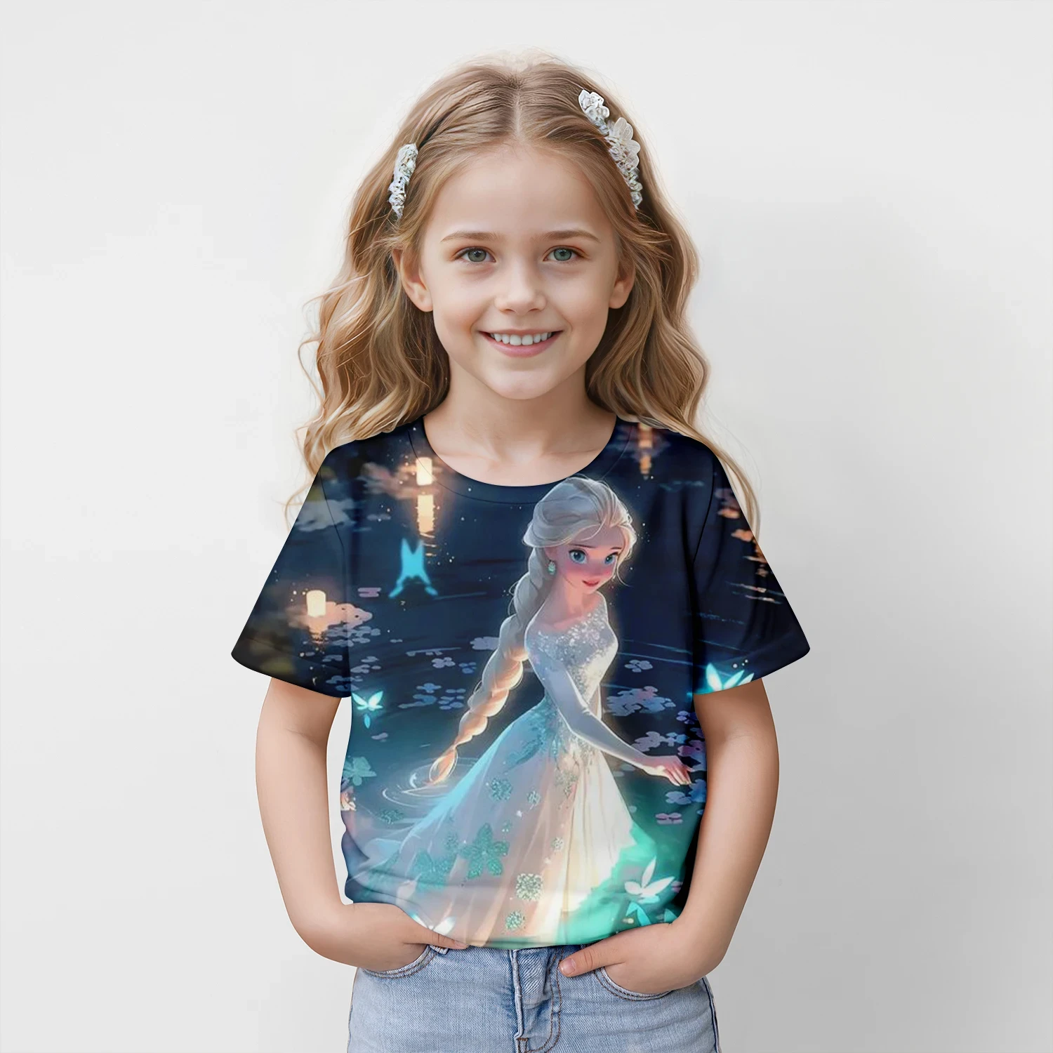 Nieuwe Kids Frozen Elsa Cartoon Tops Tees 3d Print T-Shirt Kinderen Casual Kleding Met Korte Mouwen Meisjes Sport Streetwear