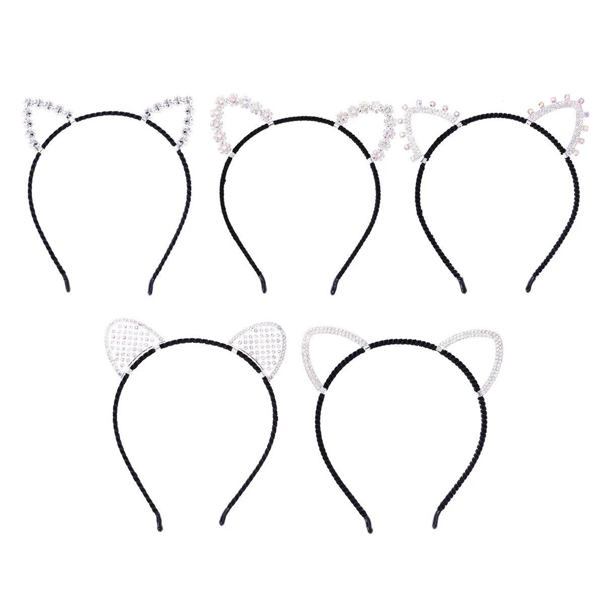 5 Pcs Cat Ears Headband Rhinestones Hair Hoop for Girls Sweet Elegant Fashion Party Favors Birthday Halloween Daily Wear