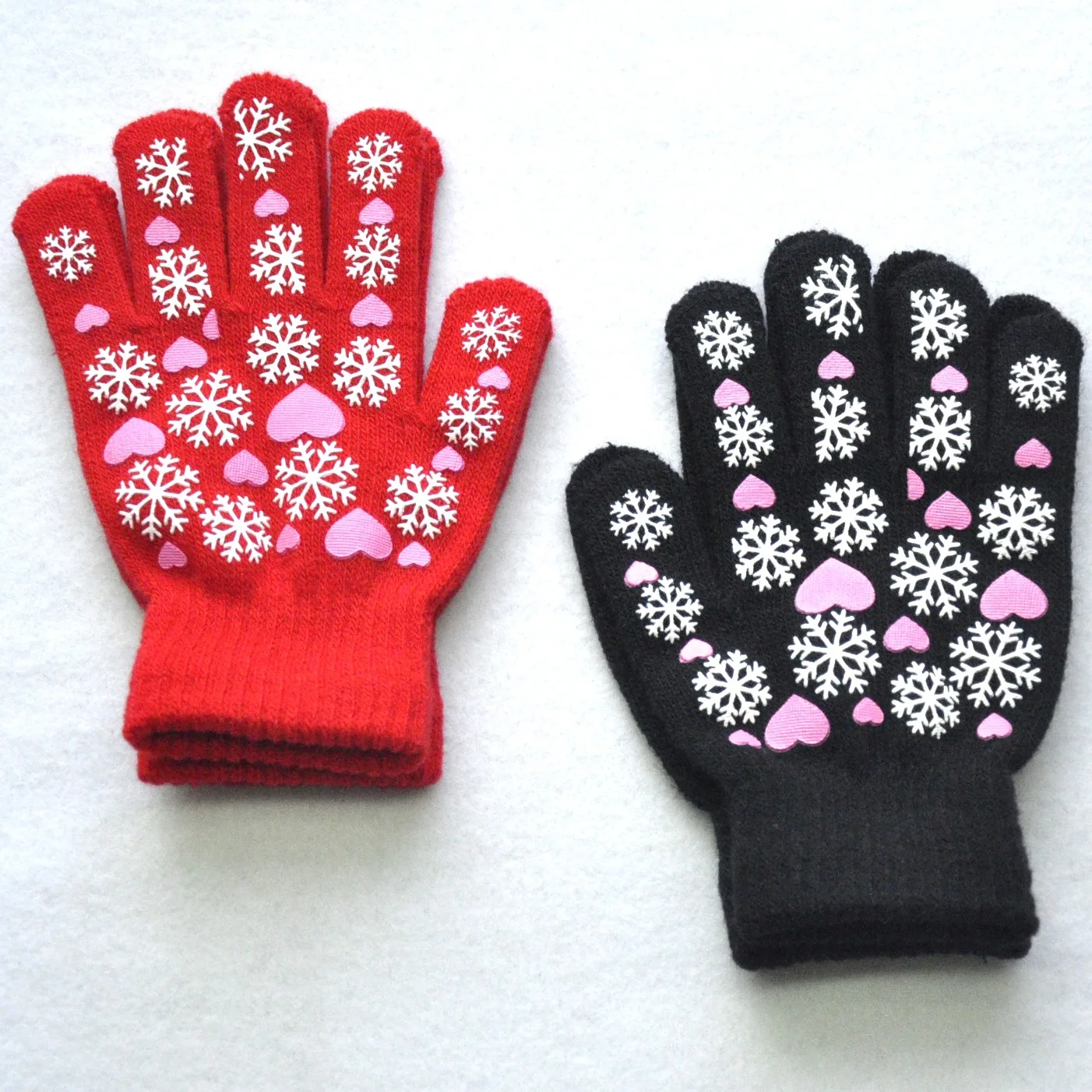 6-11Y Children Warm Gloves Winter New Students Kids Snowflake Love Print Knitted Mittens Outdoor Knitting Cycling Skiing Gloves