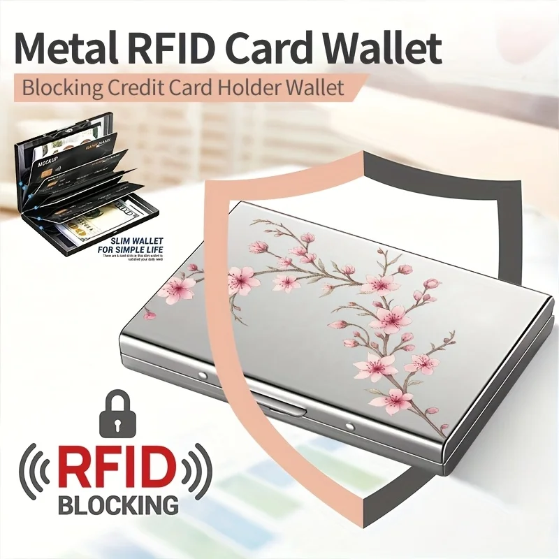 6-Card Stainless Steel Card Holder with Plum Blossom Pattern Fashionable Design for Men And Women Suitable as Gift