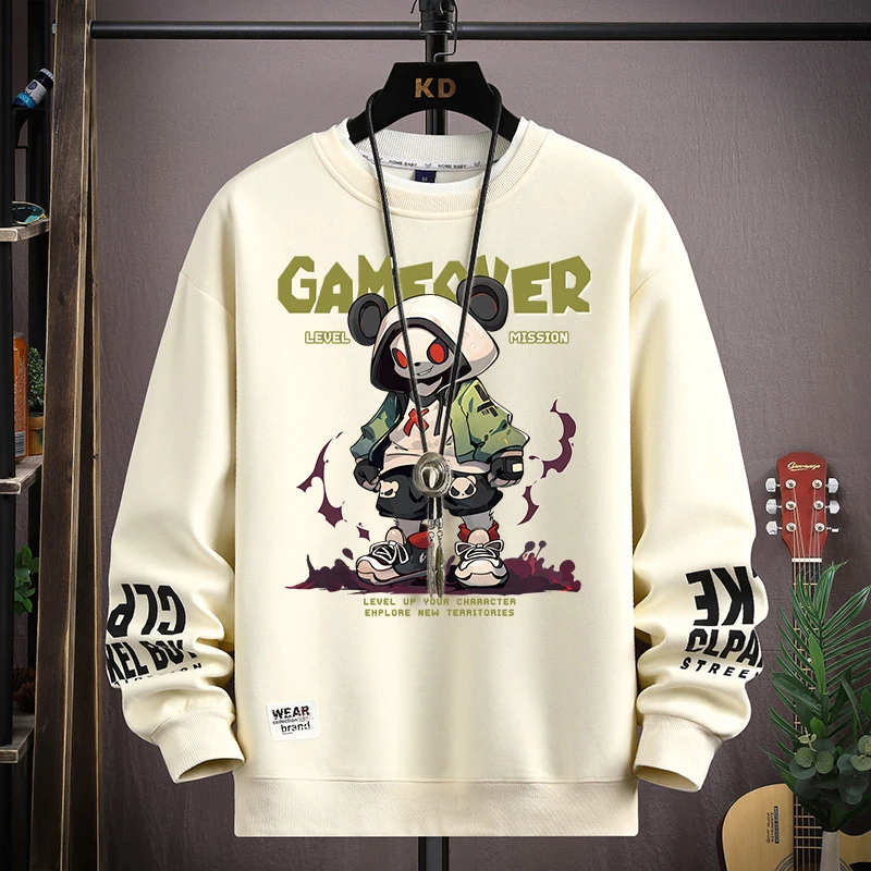 2025 outono novo moletom masculino estilo coreano legal solto topo S-5XL cáqui tripulação pescoço manga longa camiseta roupas masculinas
