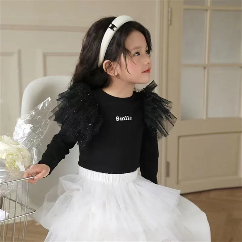 Girls\' Clothing T-shirt 2023 Spring New Children\'s Cotton Baby Performance Dress Long Sleeve Slim Fit Fashion Kids Outfits 2-8T