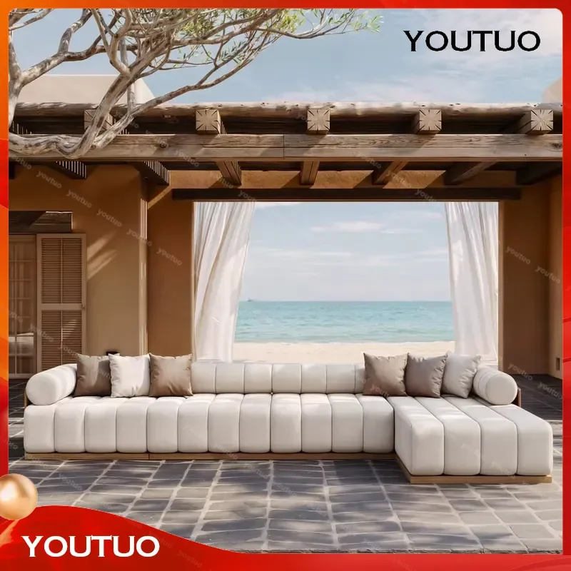 High Quality Teak Outdoor Modular Sofa Set Modern Piano Key Designer Patio Combination Garden Furniture for Courtyard Villa