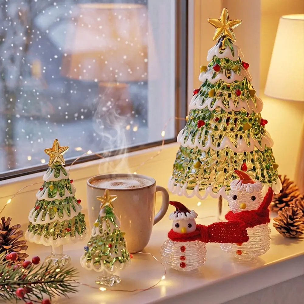 Home Decor Crystal Christmas Tree Handcrafted Glass Brushed Glass Snowman Figurines Crafts Glass Statue Christmas Decoration