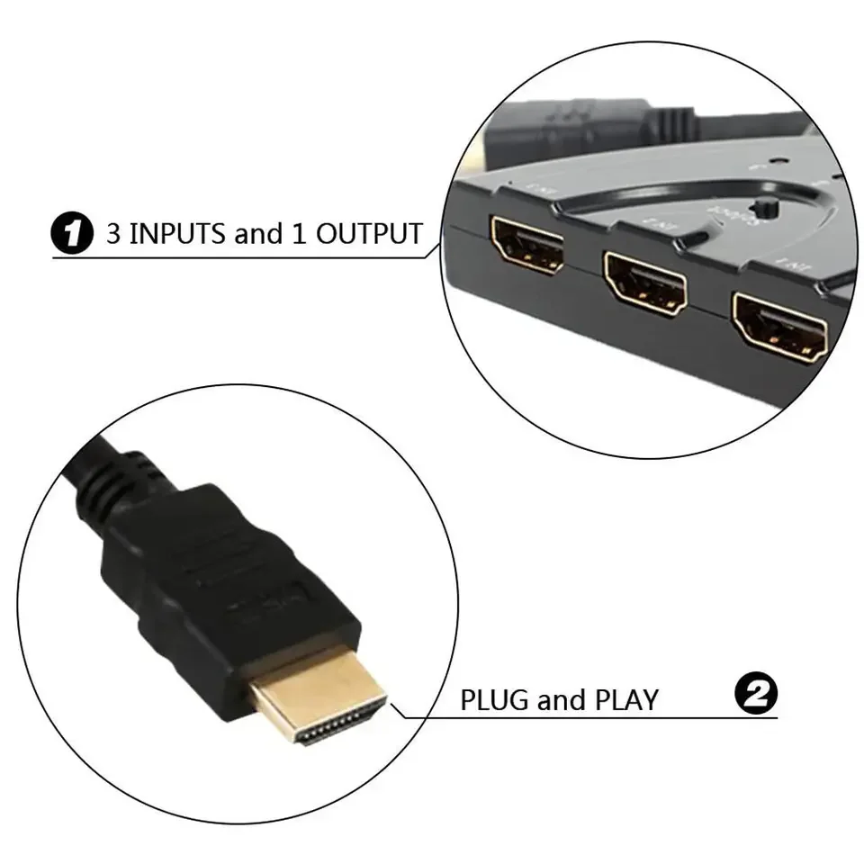 HDTV Switch 3 in 1 4k Splitter Mini 3 Port Video Switcher Hub 4K*2K Indicator For DVD 4k HDTV Xbox PS3 PS4 Adapter with Pigtail