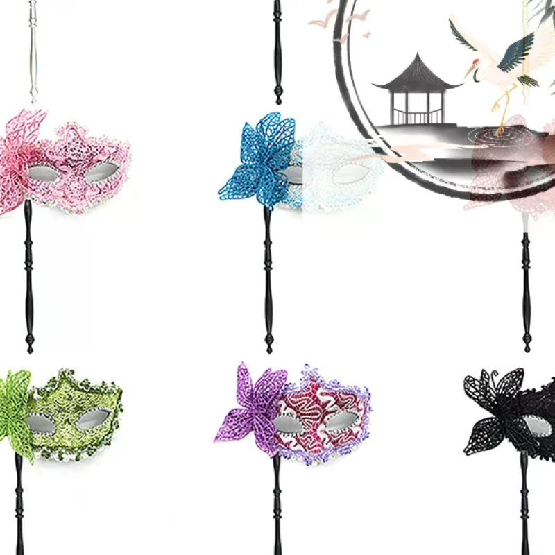 قناع حفلة الهالوين مع عصا عقد للسهرة والحفلات التنكرية قناع المرحلة التنكرية الدعائم أقنعة نصف الوجه البندقية للنساء