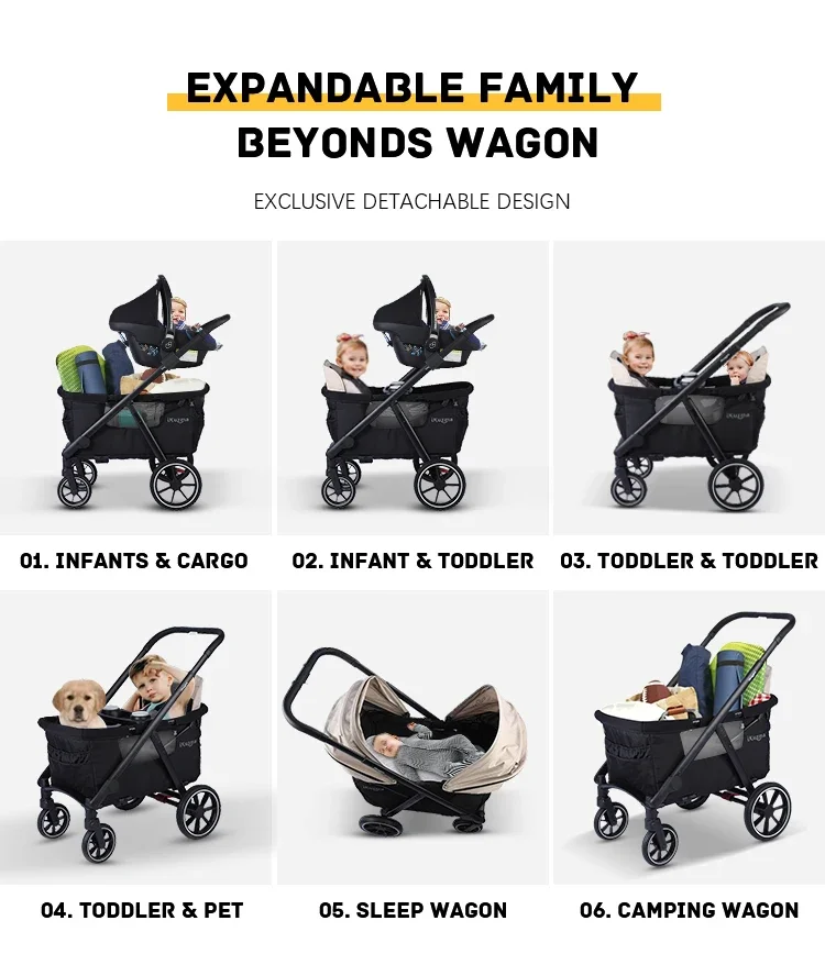 Wholesale Outdoor Portable Carry Utility Canopy Double 2 Seat Collapsible Folding Kids Baby Quad Stroller Wagon Carts With Seats