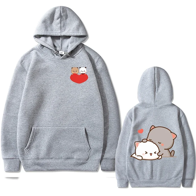 Peach Cat Kawaii Print Women Hoodie Casual Oversized Pullover Popular Streetwear Fashion Sweatshirt Couple Clothing