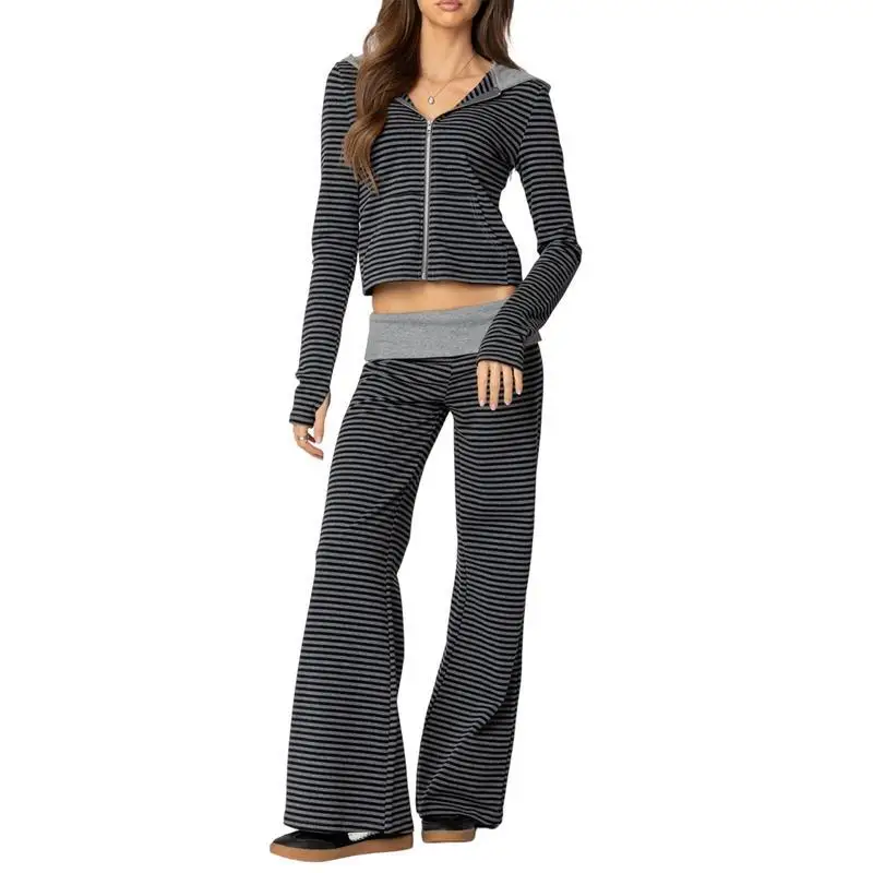 

Retro Stripe Hoodie Set Women's Fashion Summer Outfit Cross-Border Y 15054 Comfortable Sweatshirt Set for Students And Office...