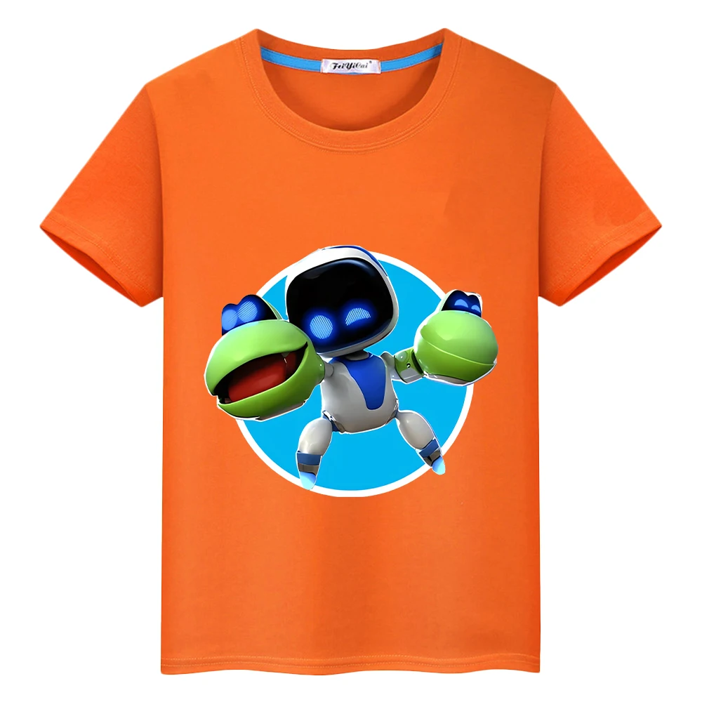 

t shirt for kids boy 10years 100%Cotton Game Astro Bot print Kawaii Tops anime Short y2k one piece Cartoon t-shirt girls clothes