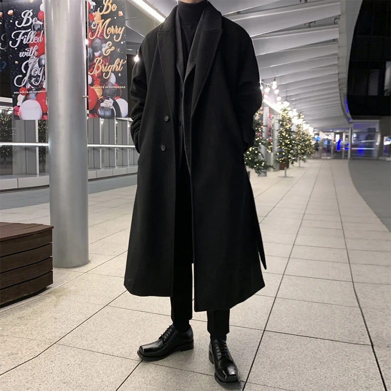 LAPPSTER Korean Fashion Winter Overcoat 2023 Winter Jacket Wool Coat Mens Harajuku Luxury Casual Long Coat Single-breasted