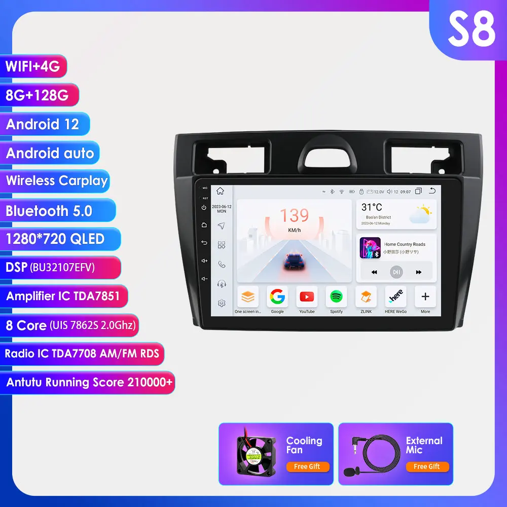 7862 Octa Core Draadloze Carplay Android Auto Radio voor Ford Fiesta V Mk5 2002 - 2008 Multimedia Speler 2DIN 360 Camera Autoradio DSP RDS Hoofdunit 4G Wifi BT Scherm