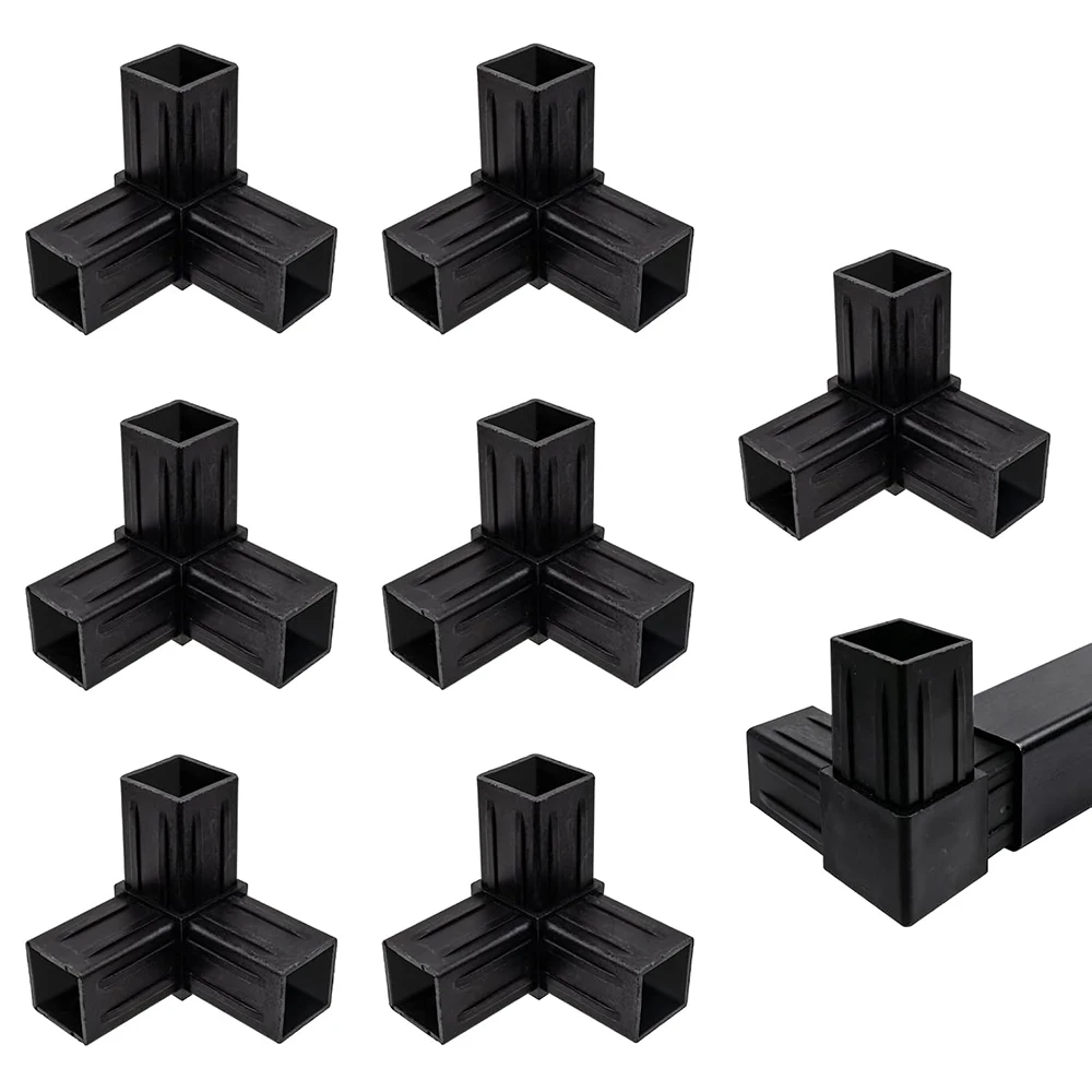 4 Pieces of 20-25mm Plastic Square Tube Joints with 3-Way PP Elbows, Suitable for Wire Frames, Fences, Handrails, DIY Bookshelve