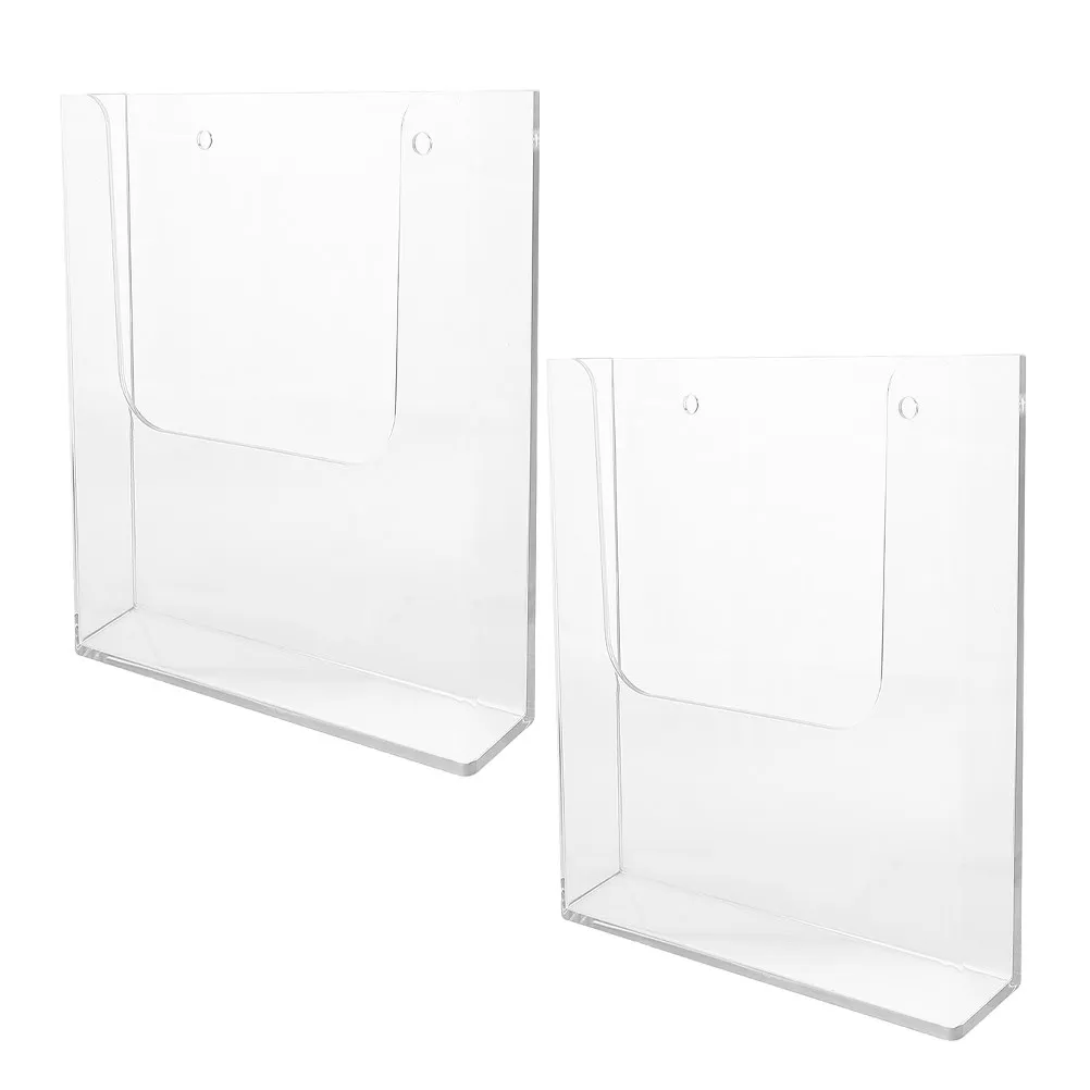 2Pcs Wall Mounted Acrylic Brochure Rack Clear Magazine Holder Paper Organizer Document Stand for Office Use Brochure Rack