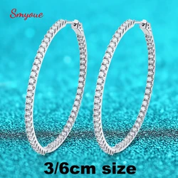 Smyoue 2.88/6.5cttw Full Moissanite Hoop Earrings for Women Big Size 2.5mm Stone Sparkling Diamond Earing Silver 925 Jewelry GRA