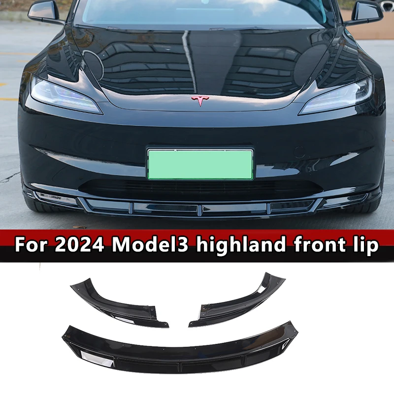 

For Tesla 2024 Model3 highland Deflector Front Bumper Matte black Guard Trim Styling Cover Modified Body Kit Diffuser Accessorie