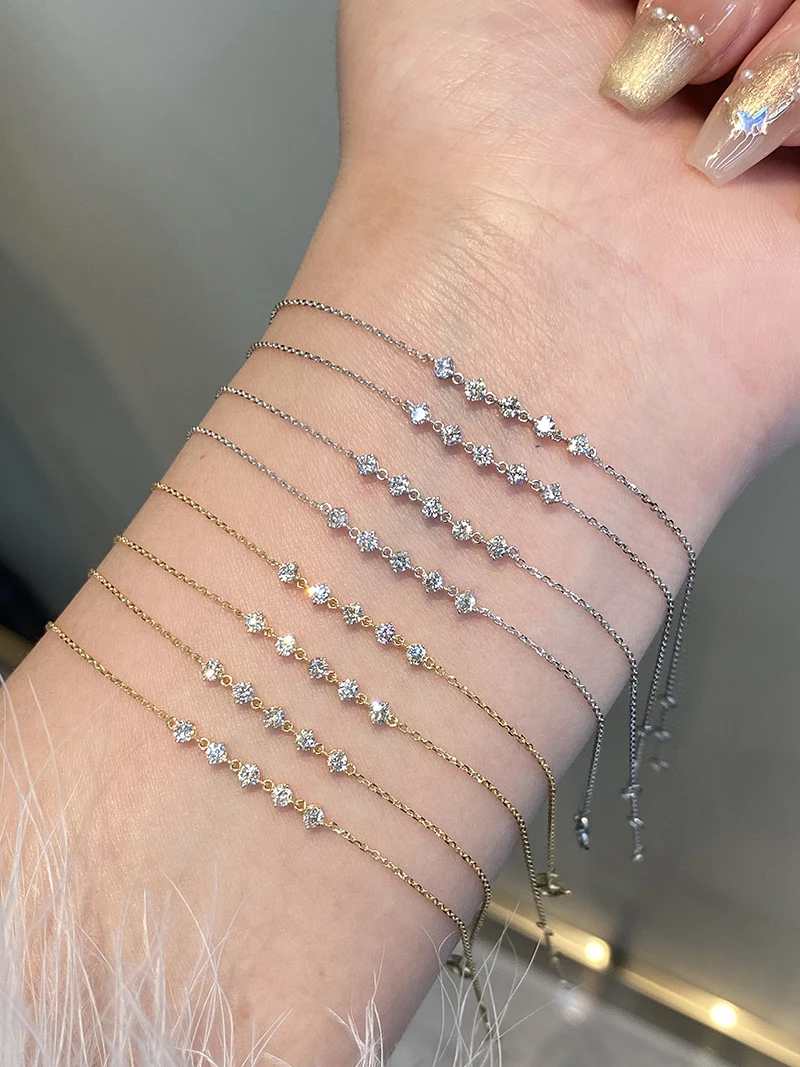 KUGG 100% 18K White/Yellow Gold Bracelet Romantic Star Gentle Real Natural Diamond Bracelet for Women Birthday Gift Fine Jewelry