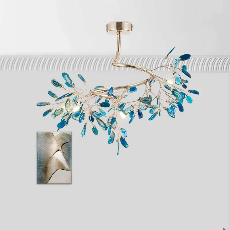 Gold luxury LED agate chandelier lighting with bulb included nordic kitchen chandelier for living room/dining room/bedroom