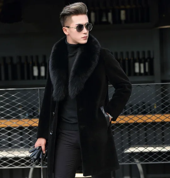 Wholesale Natural Sheep Fur Coat Custom Winter Warm Long Fur Coat Classic Style Luxury Mens Fur Coats