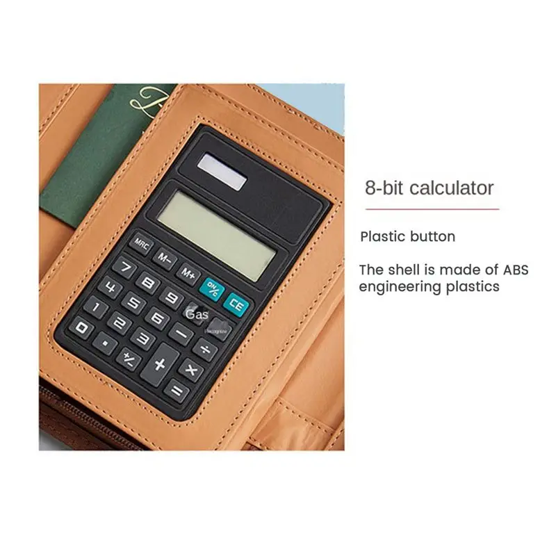 

ABJS Leather Portfolio Folder with Zipper for Women/Men, Business Padfolio with Handle, Conference Notepad Folder Browm