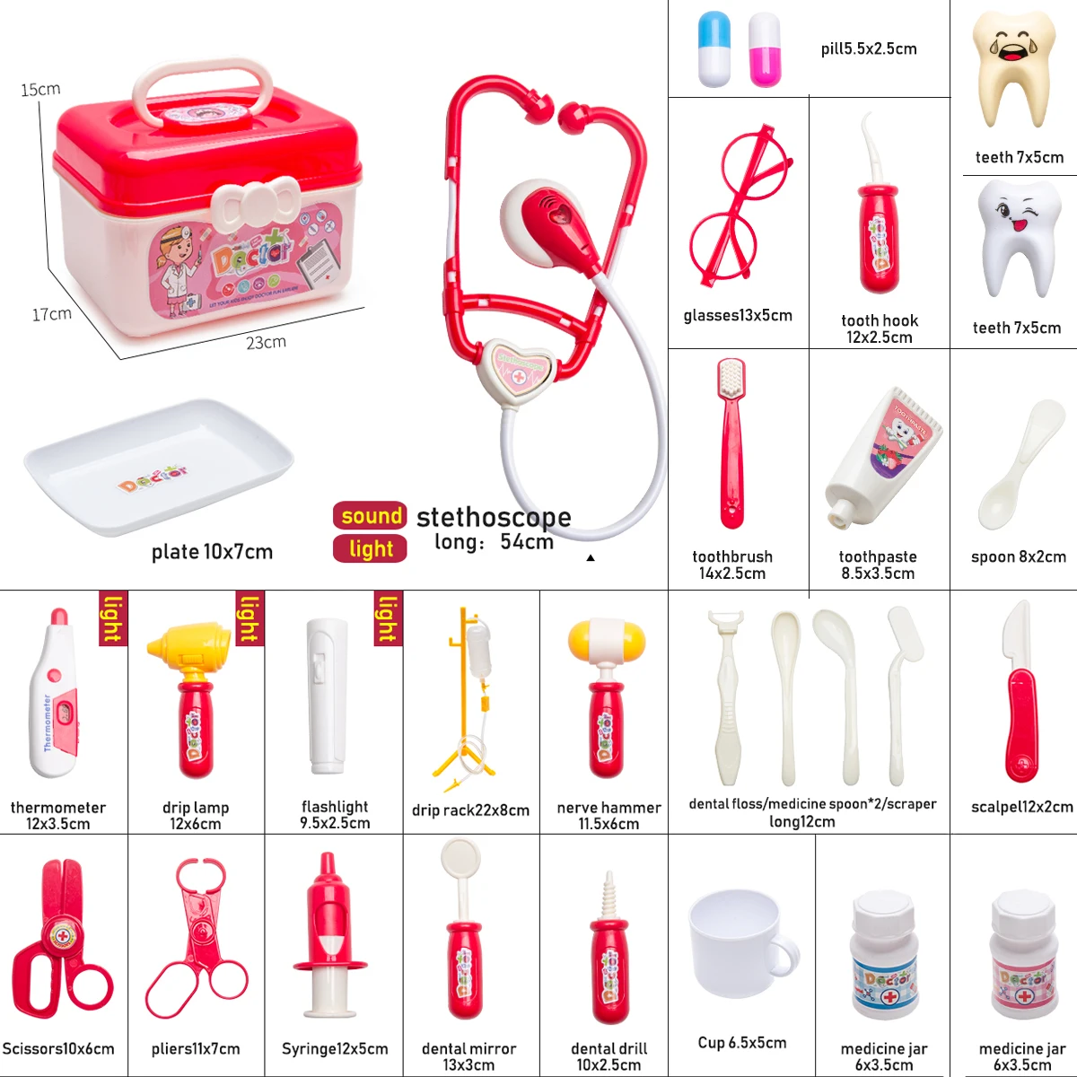 Kit médical de médecin contient des Injections pour enfants, stéthoscope de jeu éclairé pour enfants, kit de dentiste pour enfants de 3 à 5 ans