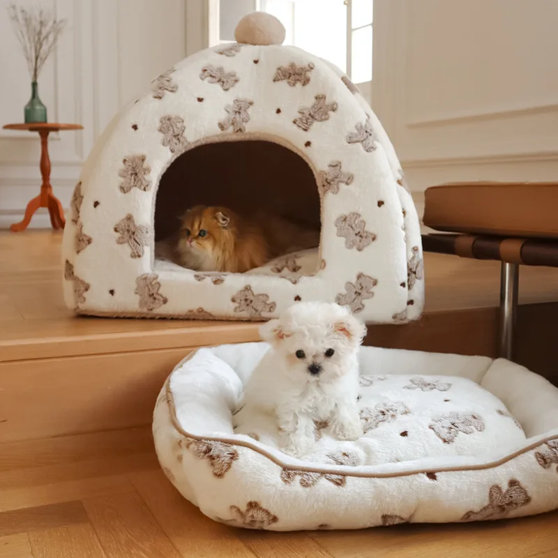 

All-Season Universal Semi-Enclosed Cat Dog House Solid Three-Dimensional Non-Collapsible Plush Pet Supplies