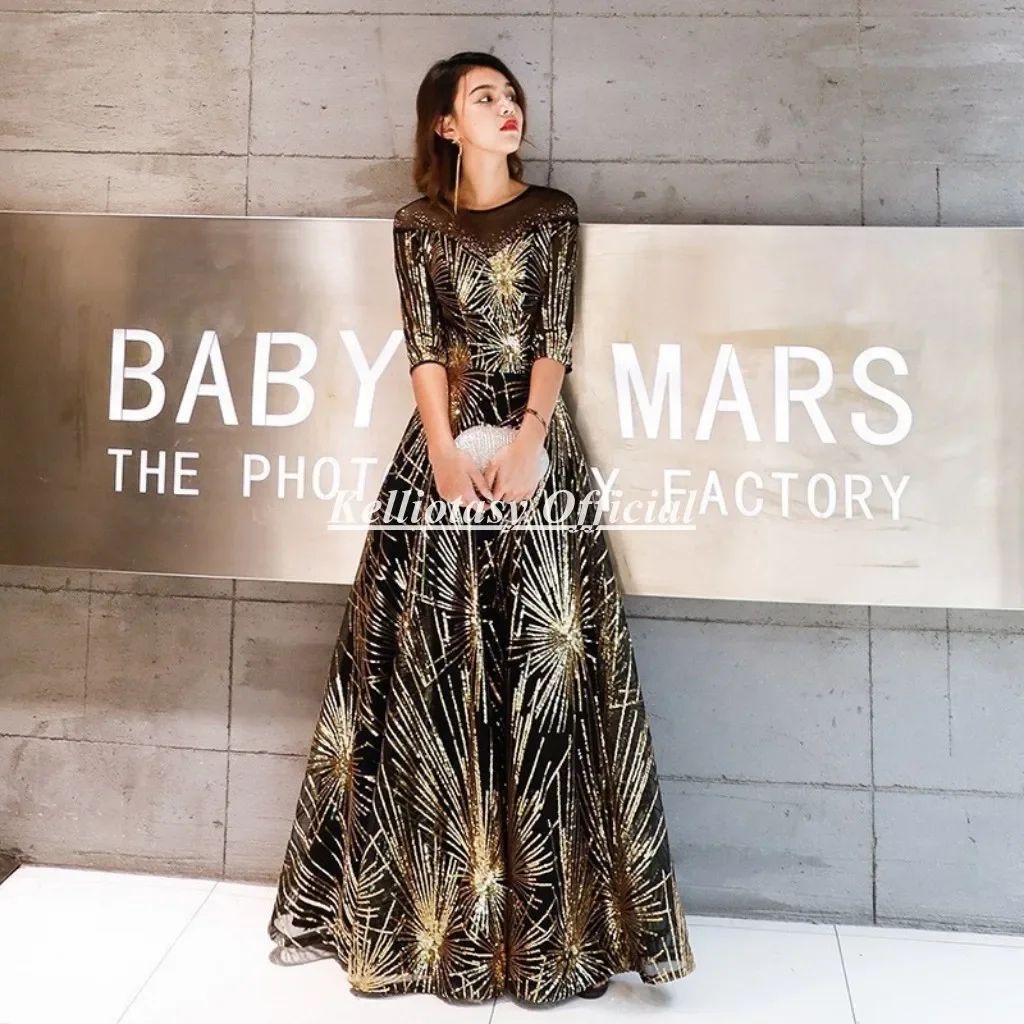 

Custom Made Luxury Celebrity Dresses Aline Half Sleeves Shiny Fashionable Women Occasion Party Dress SWS009