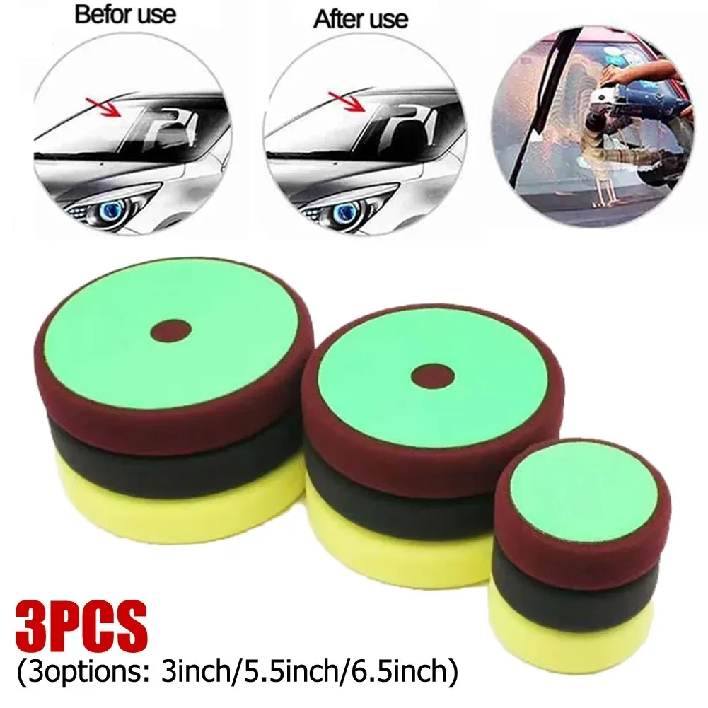 3PCS 3/5.5/6.5 Inch Sponge Buffing Pads Foam Polishing Pads Kit Sanding Disc For Car Waxing Abrasive Polisher Drill Adapter Acce