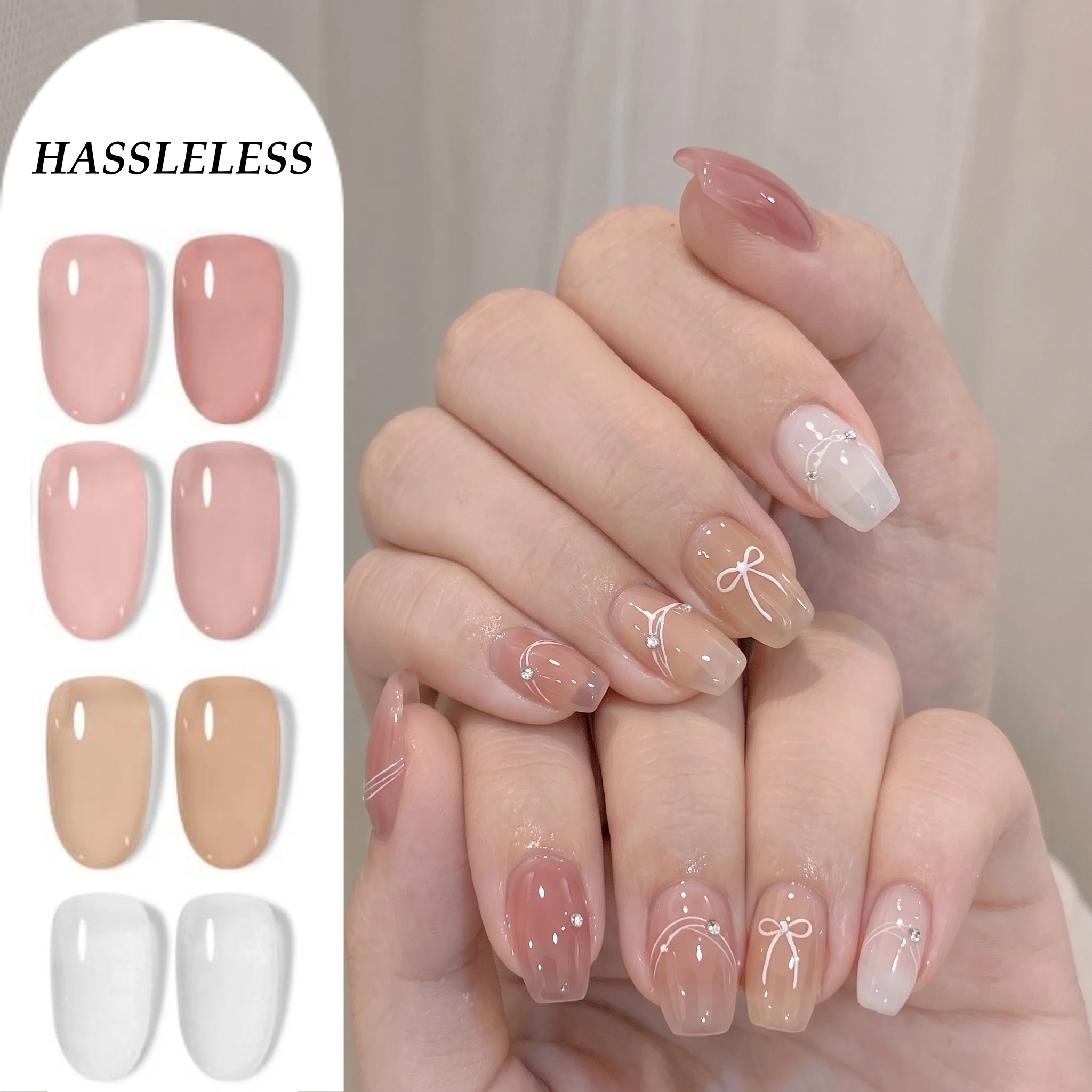 Hassleless 4Pcs Nude Gradient Nail Polish Gel Set Gentle Nude Skin Translucent Series Long-Lasting High Shine Nail Salon Home DIY