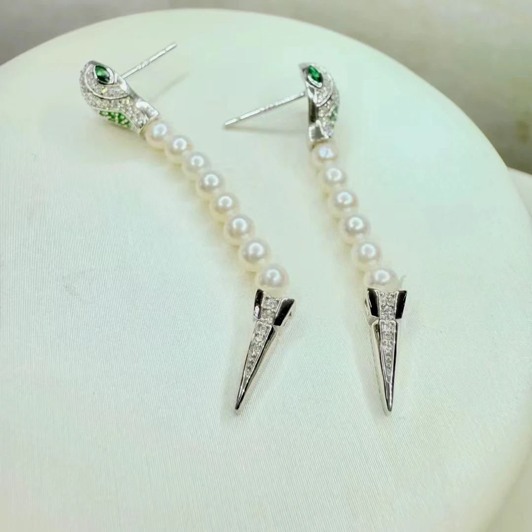 

Серьги из стерлингового серебра 925 пробы в форме змеи, фурнитура для крепления, базовые монтажные детали, аксессуар для жемчуга 3-4 мм, 5 пар/лот