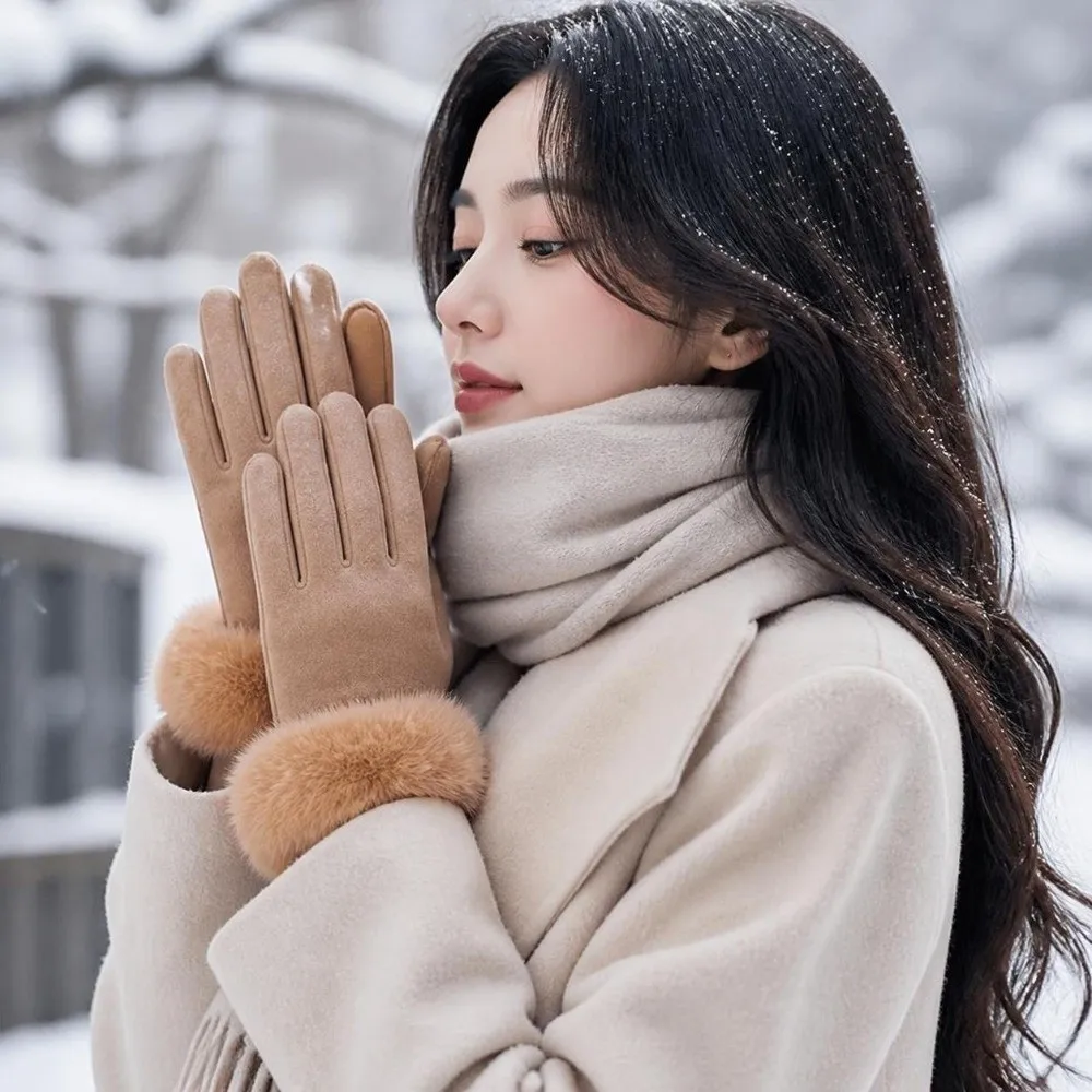 Solid Color Touch Screen Gloves Waterproof Elastic Stretch Full Finger Gloves Insulated Thick Inner Warm Windproof Gloves