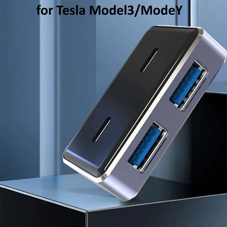 For Tesla Model 3 Y 4 IN 1 HUB 27W Quick Charger Intelligent Docking Station USB Shunt Hub 4 Ports TYPE-C Output Plug Converter